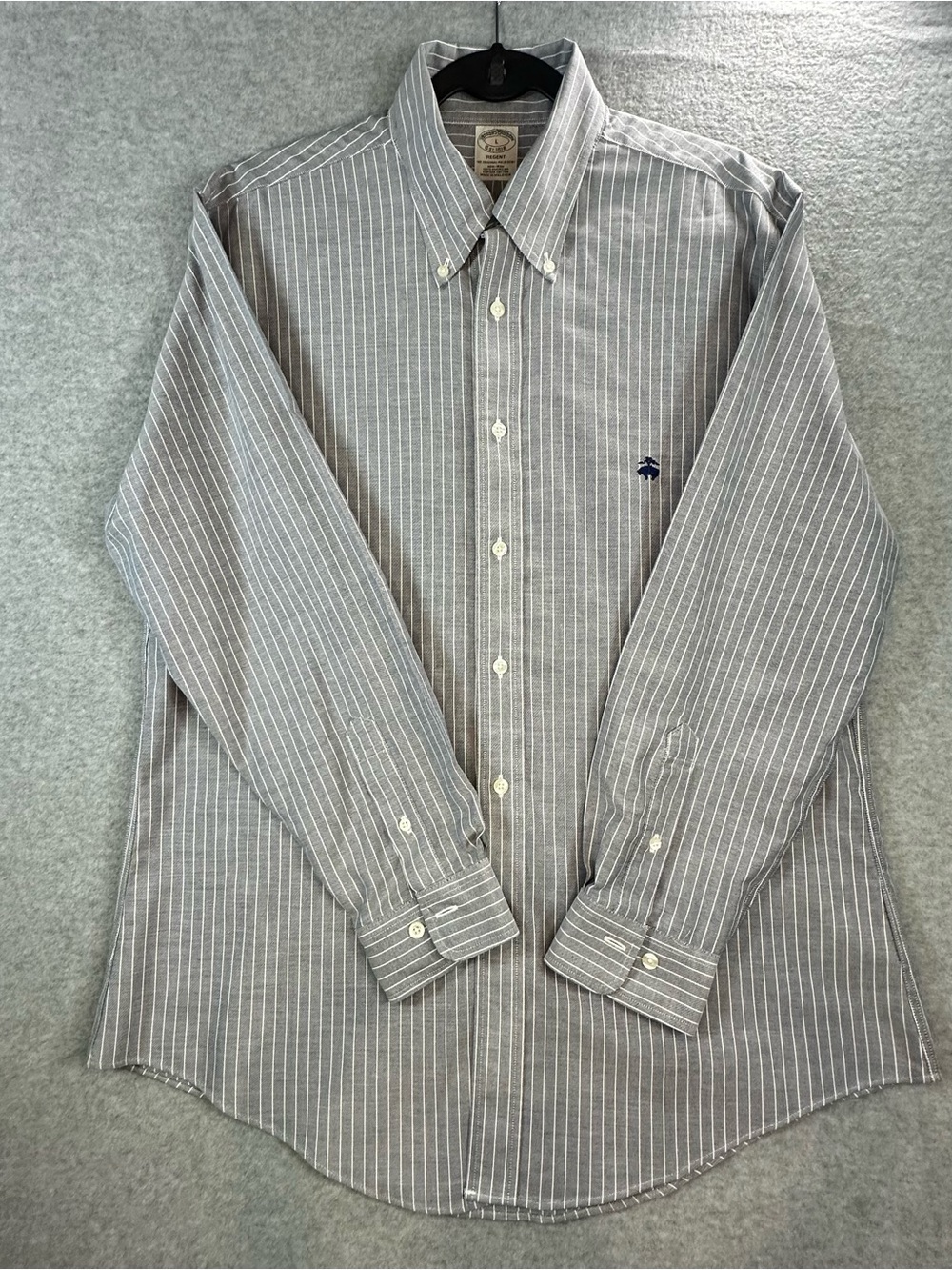 Brooks Brothers Gray Pinstripe Button-Down Shirt with Navy Logo